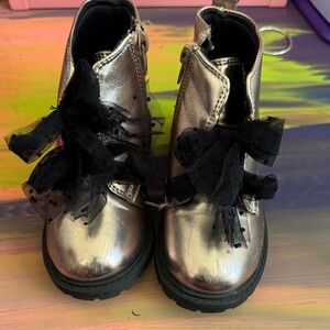 Jessica Simpson Shiny Silver Kids Boots with Black Accents